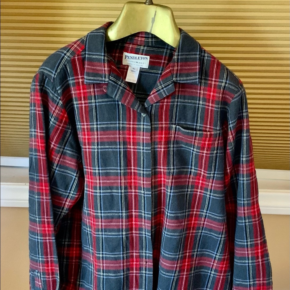 Red and gray wool Pendleton woman’s shirt.